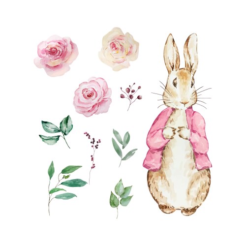 Watercolor cute rabbit with flowers Vector Image