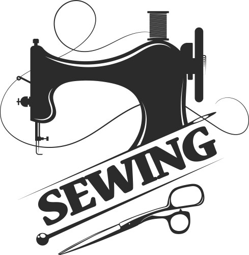 Hand sewing machine silhouette and needle vector image