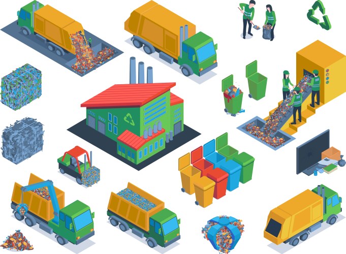 Isometric waste recycle garbage plant truck Vector Image