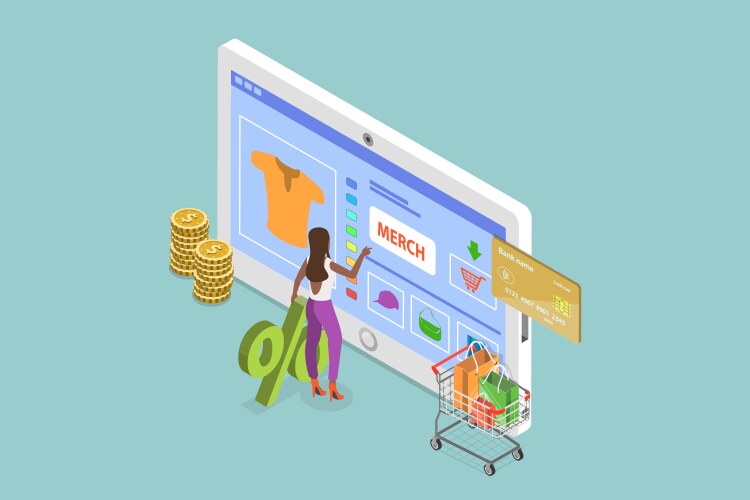 3d isometric flat concept grocery Royalty Free Vector Image