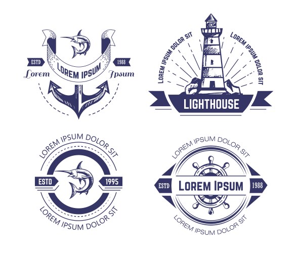 Nautical Marine Symbols & Fish Icons Vector Image