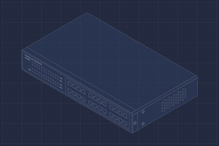 Blueprint of isometric switch networking ethernet vector image