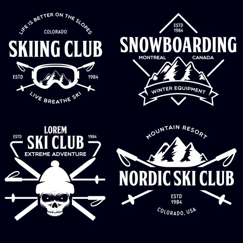 Vintage Ski & Winter Sports Logos Vector Image