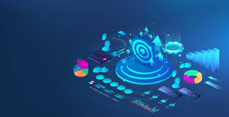 Web banner goal achievement in isometric style vector image