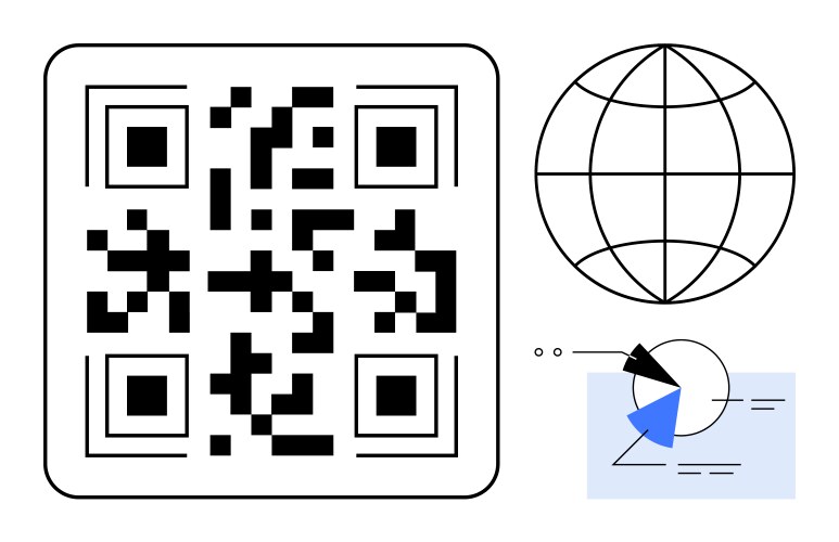 Digital qr code with globe and data pie chart vector image