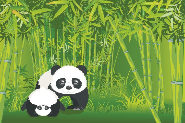 Two cute panda in a bamboo forest Royalty Free Vector Image