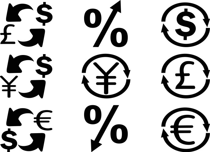 Currency icon symbol of dollar euro pound yen Vector Image