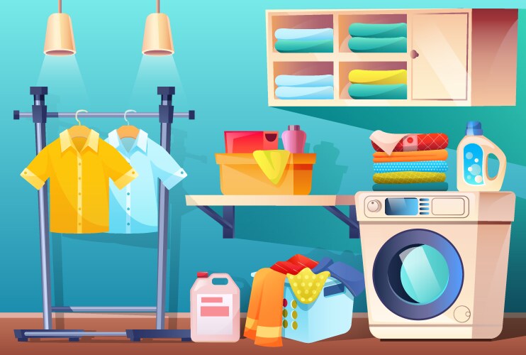 Laundry room with clean or dirty clothes vector image