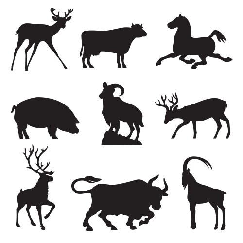 Animal Silhouettes - Ungulates Vector Image
