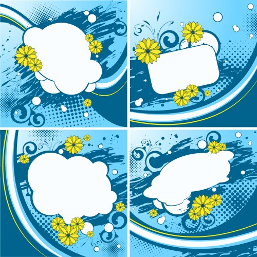 Four blue floral backgrounds vector image