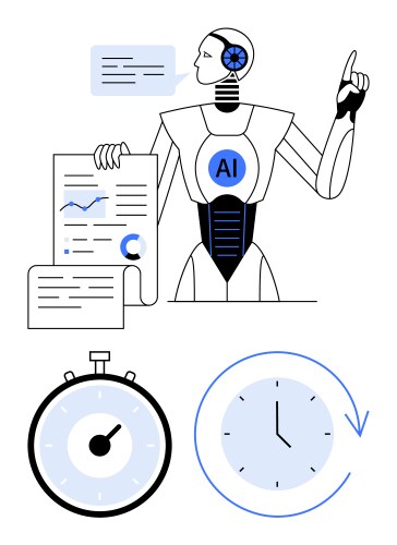 Ai robot analyzing data with charts and clocks vector image