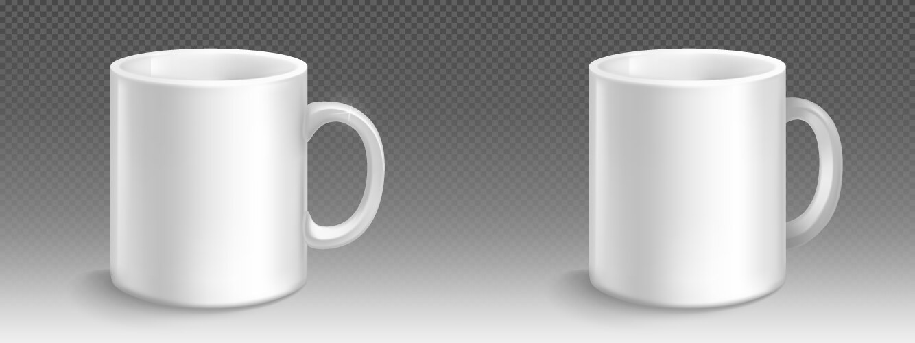 Realistic set of white mug mockups Vector Image