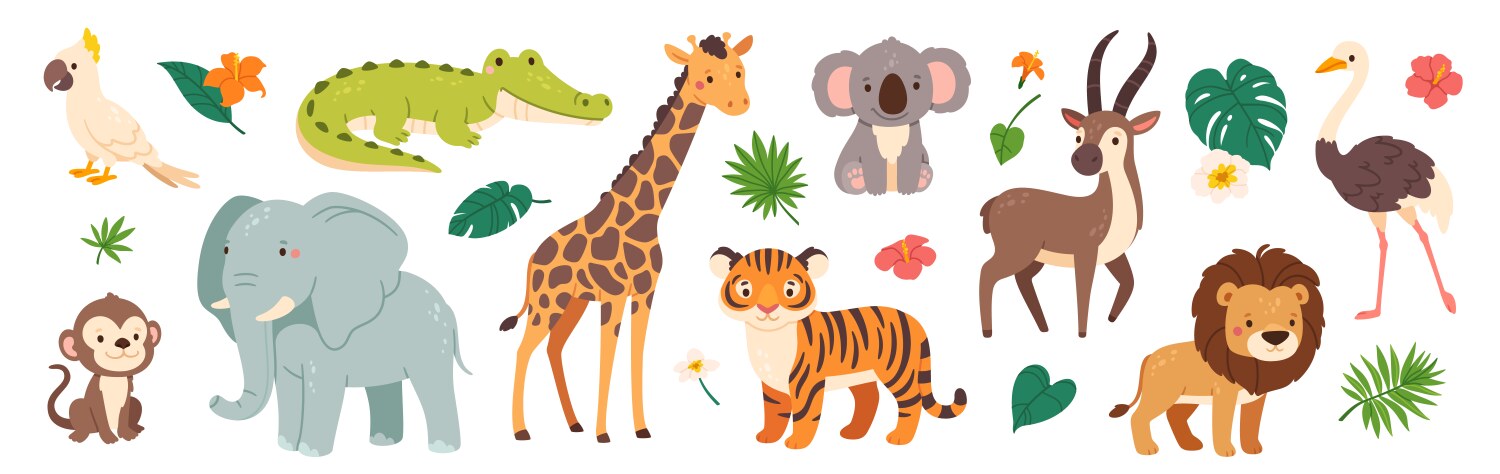 Funny safari animals cute cartoon kids animal vector image