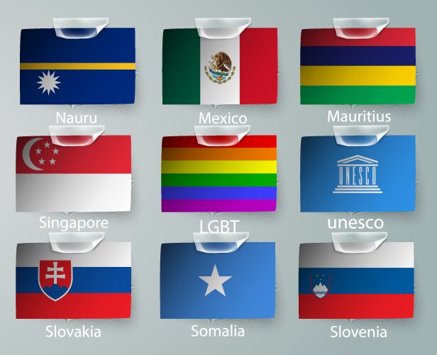 Realistic set flags paper countries vector image