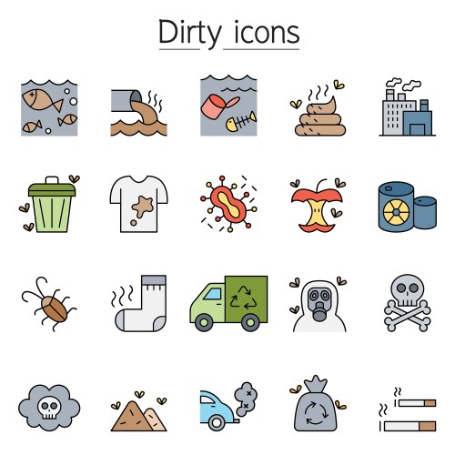 Pollution icon set in color line style vector image