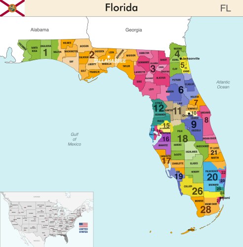 Florida State Map with County Borders Vector Image