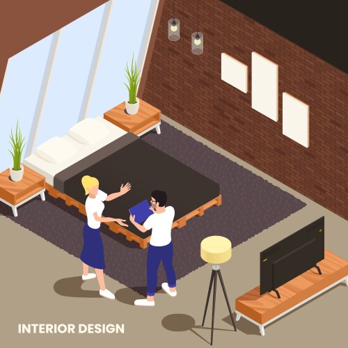 Modern bedroom interior realistic top view Vector Image