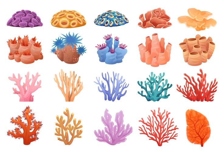 Collection colored corals different shapes Vector Image