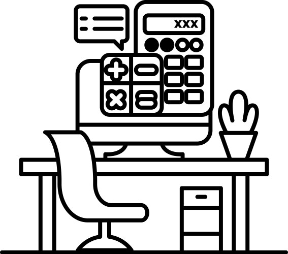 Computer monitor with a calculator on it sits vector image