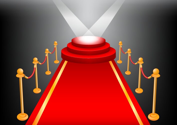 Red carpet and round stairs podium in stage Vector Image
