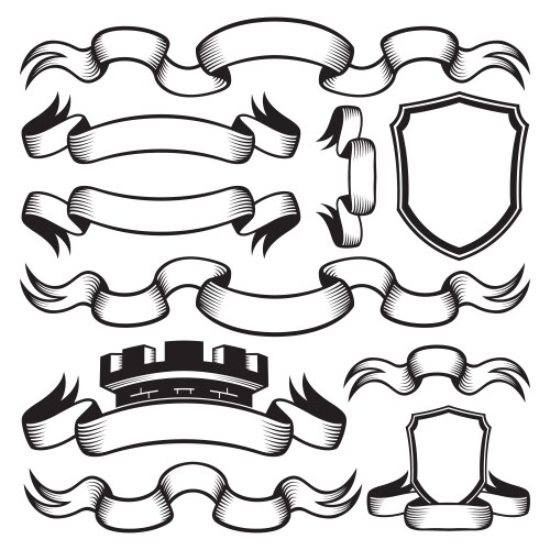 Shield with ribbon collection set Royalty Free Vector Image