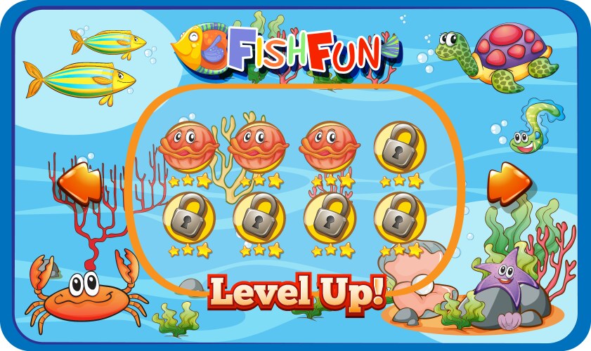 Underwater fish game template Royalty Free Vector Image