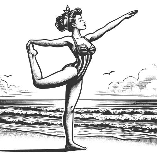 Serene Beach Yoga Pose Vector Image