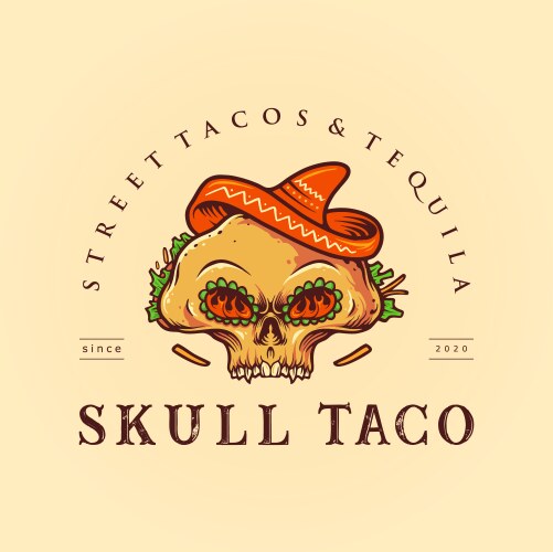 Sugar Skull Taco Logo - Vibrant Mexican Art Vector Image