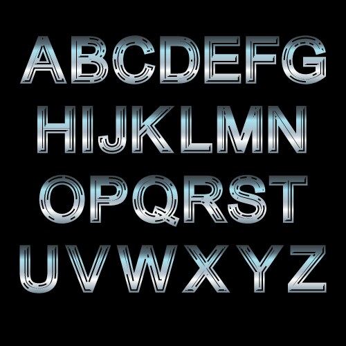 Chrome metal font steel metallic alphabet Vector Image
