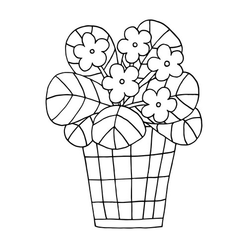 Hand-Drawn Flower Pot Coloring Page Vector Image