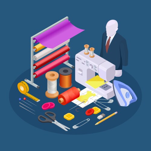 Textile industry composition isometric sewing vector image