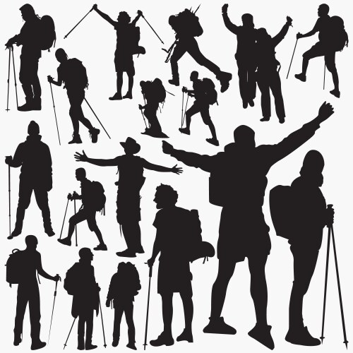 Hiker Silhouettes - Mountain Landscapes Vector Image
