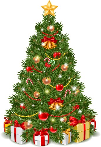 Christmas pine tree with star lights and balls Vector Image