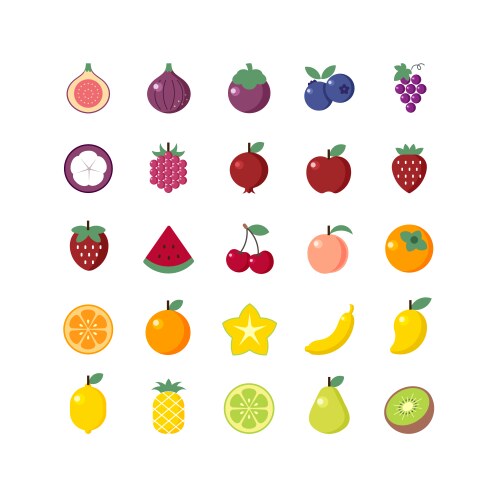Fruit Flat Icons Set Vector Image