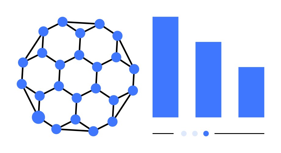 Network structure and bar chart visualizing data vector image