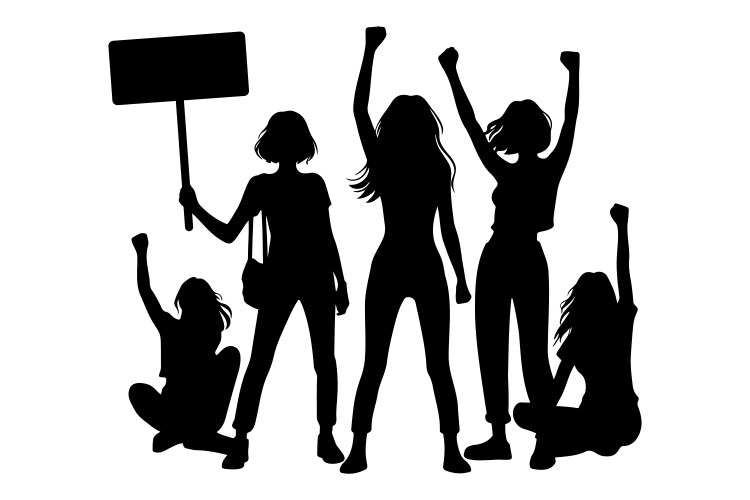 Women Protesters Silhouettes Vector Image