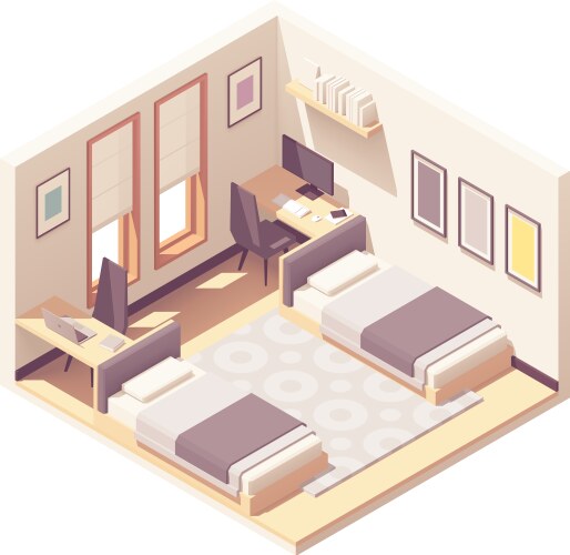 Isometric low poly hotel room icon Royalty Free Vector Image