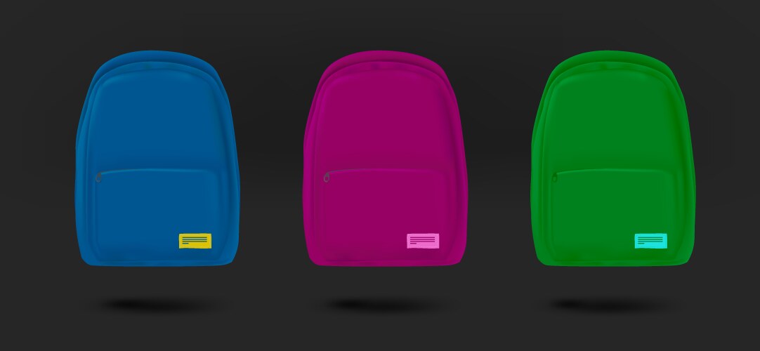 different school bags collection 3d isolated vector