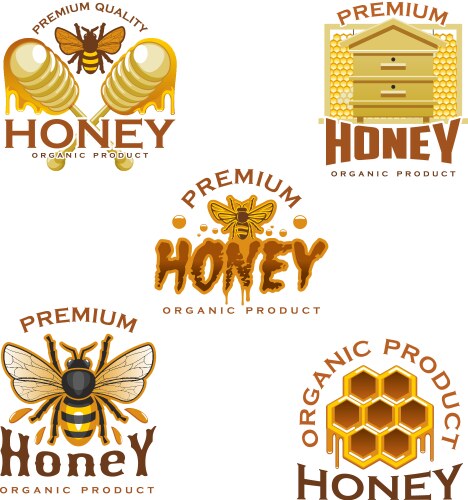 honey icon with bee honeycomb beehive and dipper vector image