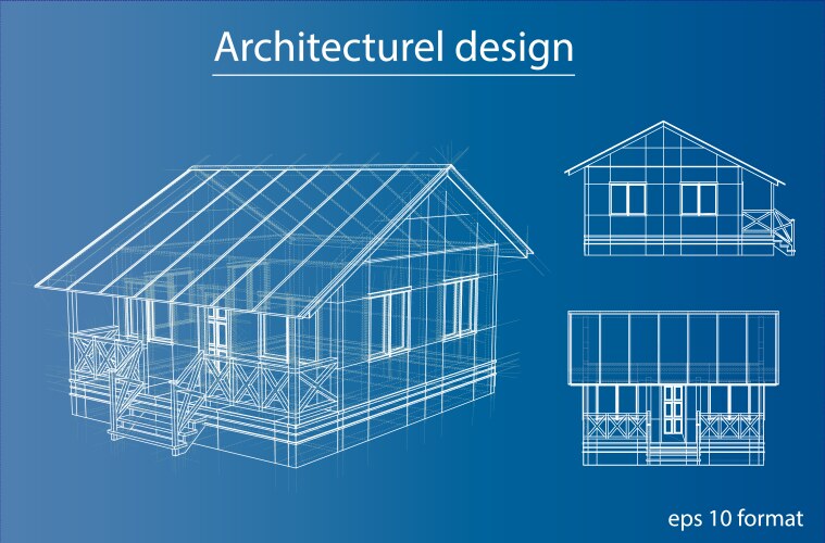 2d Wireframe Building Wireframe building over blueprint Royalty Free Vector Image