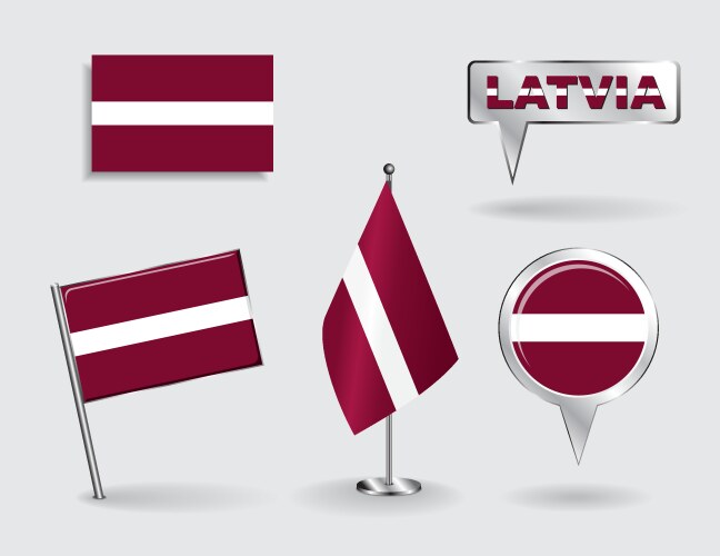 Set of latvian pin icon and map pointer flags vector image