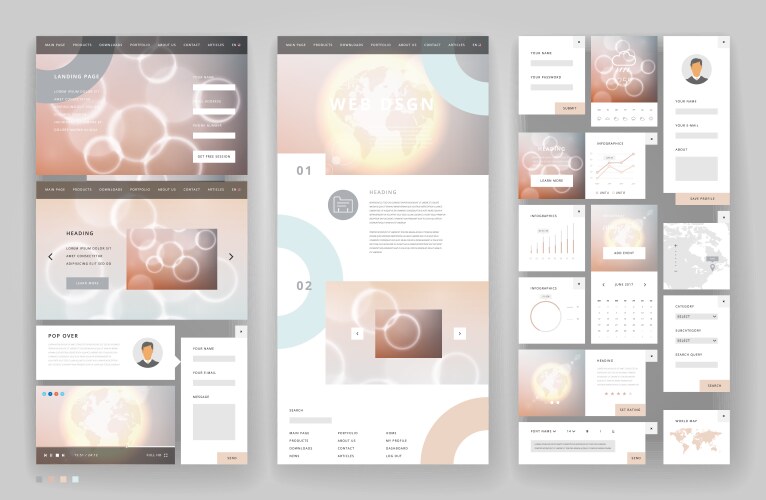 website template design with interface elements vector image