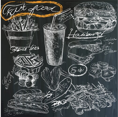 Blackboard Food Sketch Pack Vector Image