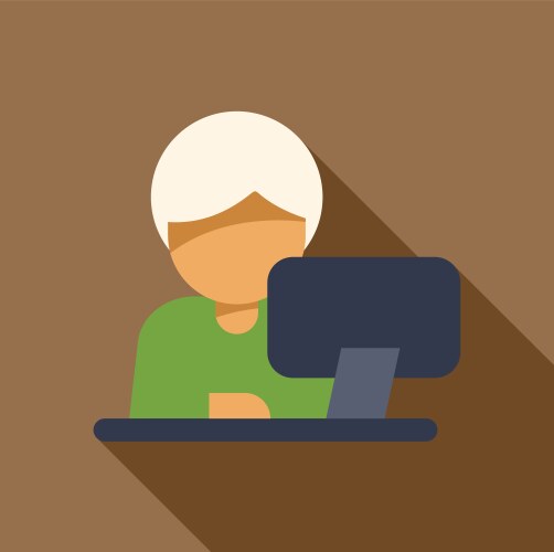 Office worker using desktop computer at desk flat vector image