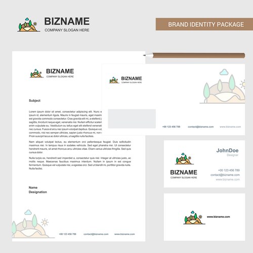 Scenery business letterhead envelope and visiting Vector Image