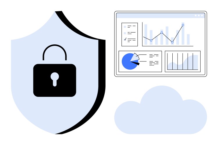Data security shield with analytics dashboard vektorbild