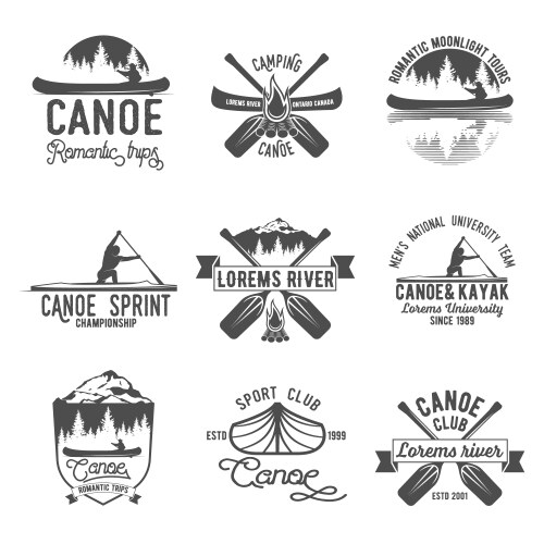 Vintage Canoe & Paddling Logos Vector Image