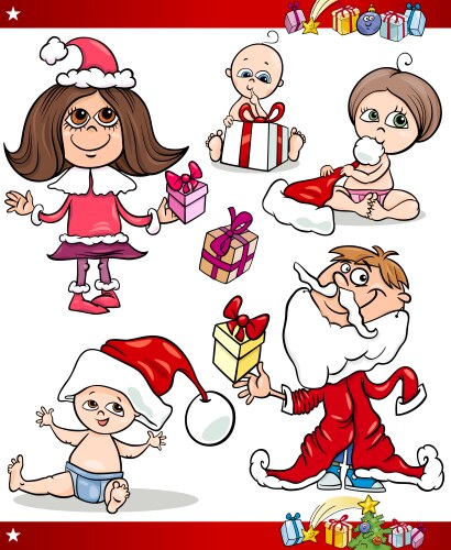 Christmas children and babies cartoon set Vector Image