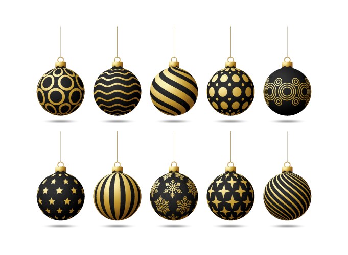 black and gold christmas tree toy oe balls set vector image