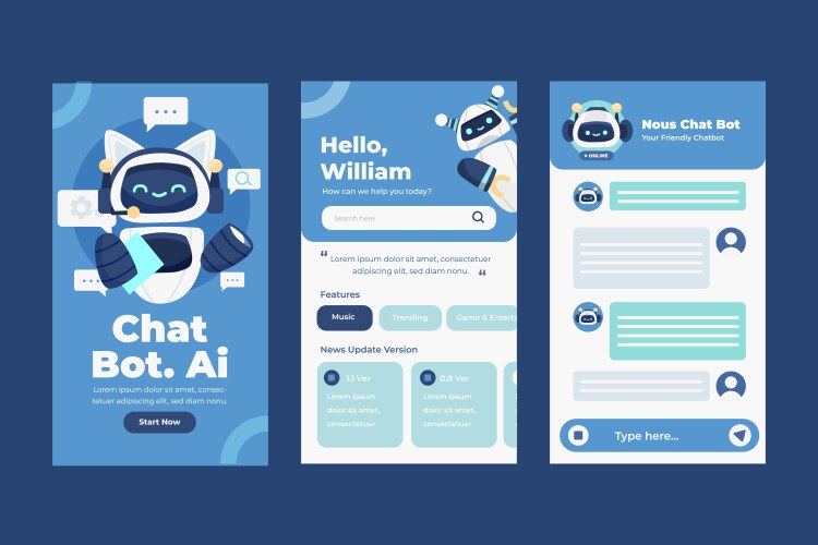 Chatbot app interface with robot character vector image